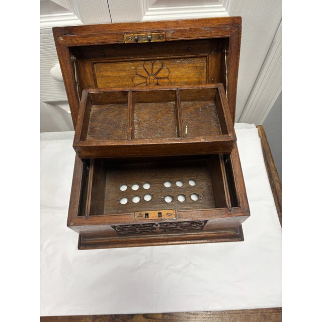 Vintage English Carved Wood Humidor For Sale In Naples, FL - Image 6 of 12