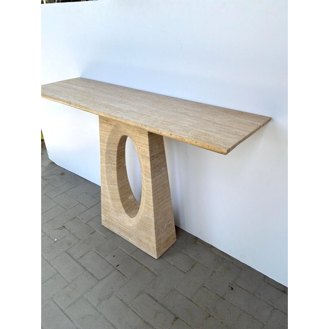 Modern Currey & Co Demi Travertine Console Table For Sale - Image 3 of 9