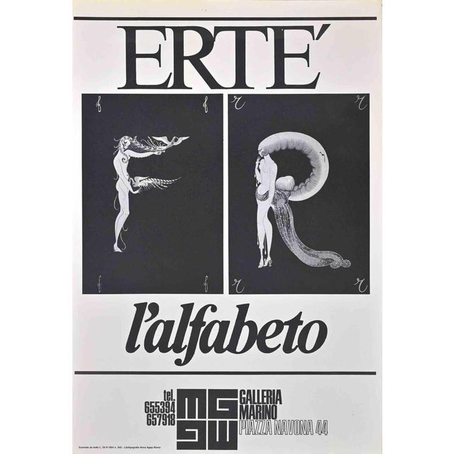 Erté Poster is a vintagel offset poster about an exhibition of the famous alphabet realized by Erté in Marino gallery at...