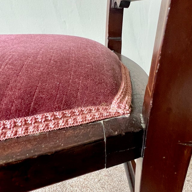 Antique English Edwardian Mahogany Desk Armchair in Velvet, 1890s For Sale - Image 16 of 17