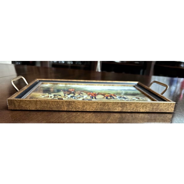 Hunt Scene Glass Tray W/Brass Handles For Sale - Image 4 of 9