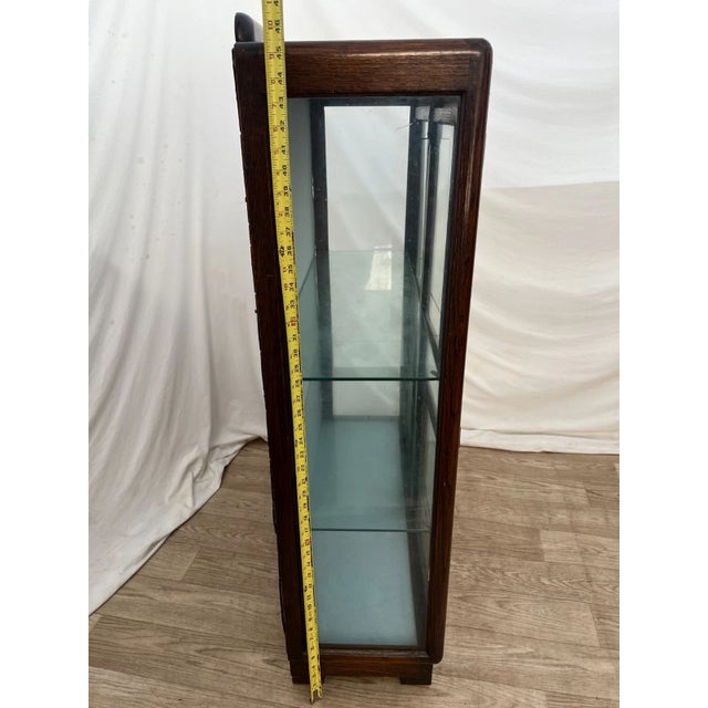 Brown 1930s Art Deco China Cabinet Curio Locking Double Door Two Glass Shelves For Sale - Image 8 of 12