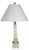 Pair of Natural Light Co. White Wooden Obelisk Table Lamps With Cream Ball Accents and Shades For Sale - Image 4 of 10