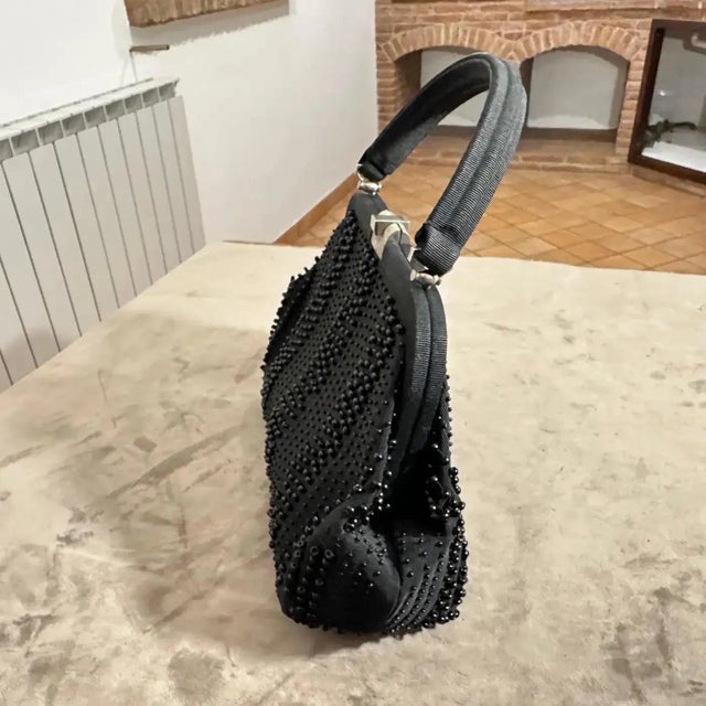 Black 1960s Black Fabric and Beads Italian Evening Bag For Sale - Image 8 of 13