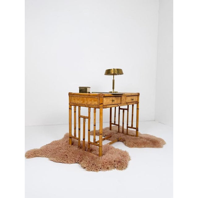 Mid-Century Modern Italian Bamboo, Cane and Rattan Console Desk, 1970s For Sale - Image 4 of 18