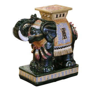 Mid 20th Century Malaysian Hand Painted Faience Elephant Garden Seat For Sale