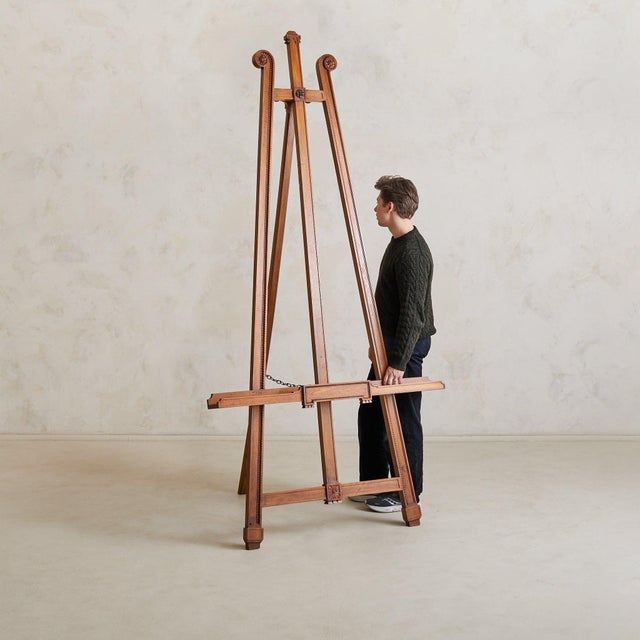 1910s Monumental Antique French Wooden Easel For Sale - Image 5 of 11