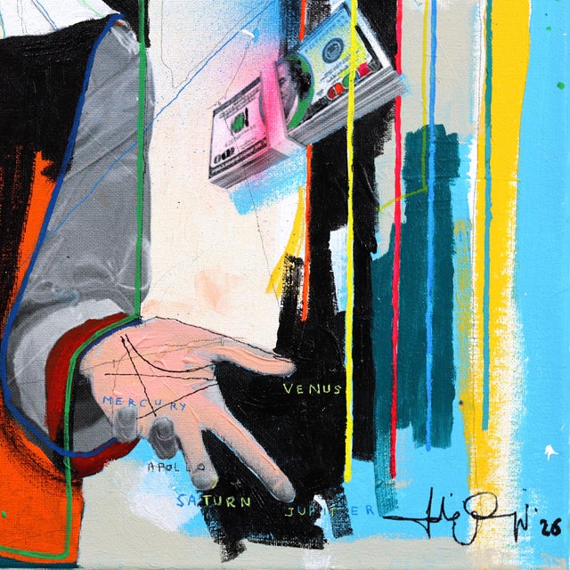 Blue Fuck Off I Am Rich - Original Contemporary Pop Art Mixed Media Painting on Canvas by Fabio Coruzzi For Sale - Image 8 of 14