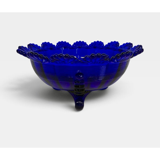 Modern 1980’s Mosser Glass Cobalt Blue Footed Centerpiece Fruit Bowl - 8” Wide For Sale - Image 3 of 12
