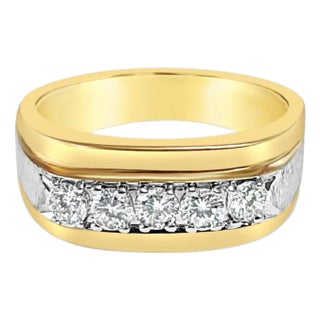 Diamond Band with Brushed Satin Finish .75cttw 14k Two-Toned Gold, Size 4 For Sale