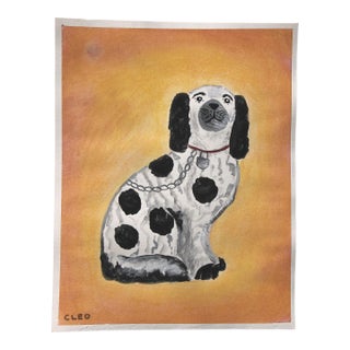Impressionist Stafforshire Dog Burnt Orange White Black Gray Original Painting by Cleo Plowden For Sale