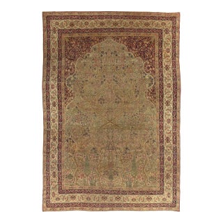 Antique Lavar Kerman Carpet, Fine Persian Oriental Rug Jewel Blue, Gold and Navy For Sale