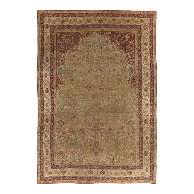Antique Lavar Kerman Carpet, Fine Persian Oriental Rug Jewel Blue, Gold and Navy For Sale