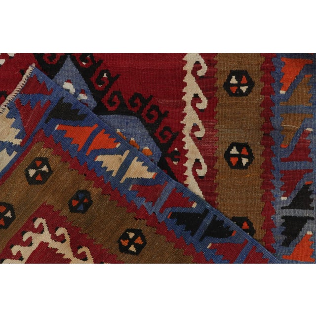 Textile Handwoven Vintage Tribal Kilim in Red With Blue and Brown Geometric Patterns For Sale - Image 7 of 7
