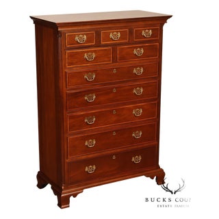 Stickley Georgian Style Banded Mahogany Tall Chest For Sale