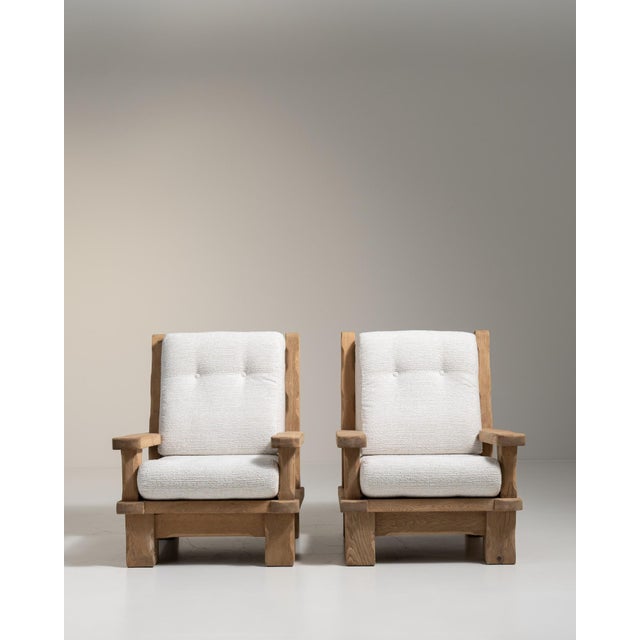 1970s Brutalist Cream Wood Pair of Club Chairs For Sale - Image 9 of 13