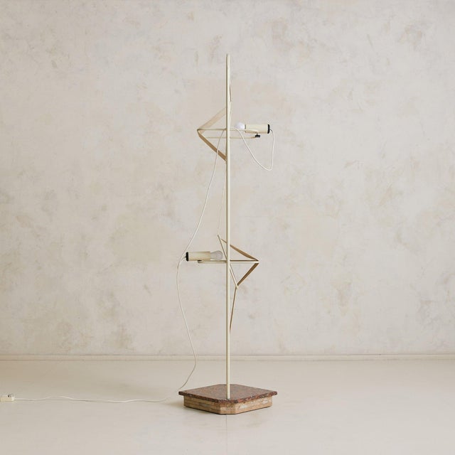 Vintage Italian Postmodern Floor Lamp with Fabric Shades + Stone Base For Sale - Image 4 of 11