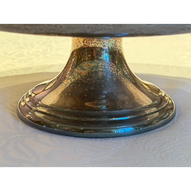 1950s Mid-Century Crescent Silver-Plated & Glass Pedestal Serving Bowl - 2 Pieces For Sale - Image 9 of 12