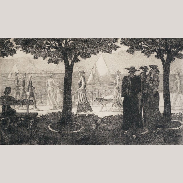 Black Karl Otto Hügin, Lakeside Promenade Scene, Etching For Sale - Image 8 of 8