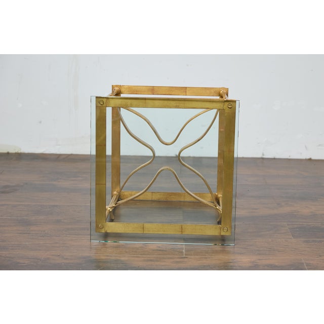 Midcentury Italian Gilt Metal Cocktail Table - Glass Top and Star Stretcher For Sale - Image 12 of 12
