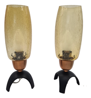 Vintage German Table Lamps in Yellow Glass and Black Metal, 1960s, Set of 2