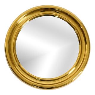 Italian Round Brass Mirror, 1960s For Sale