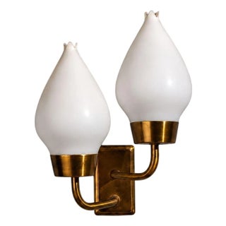 1940s Swedish Modern, Wall Sconce, Brass, Opaline Glass, For Sale