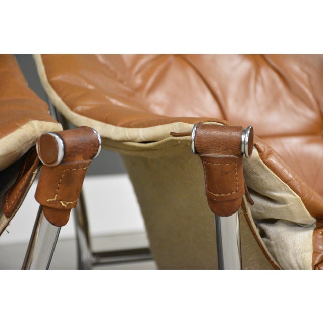 Brown 1970s Tormod Alnaes Leather Sling and Chrome Lounge Chairs - A Pair For Sale - Image 8 of 12
