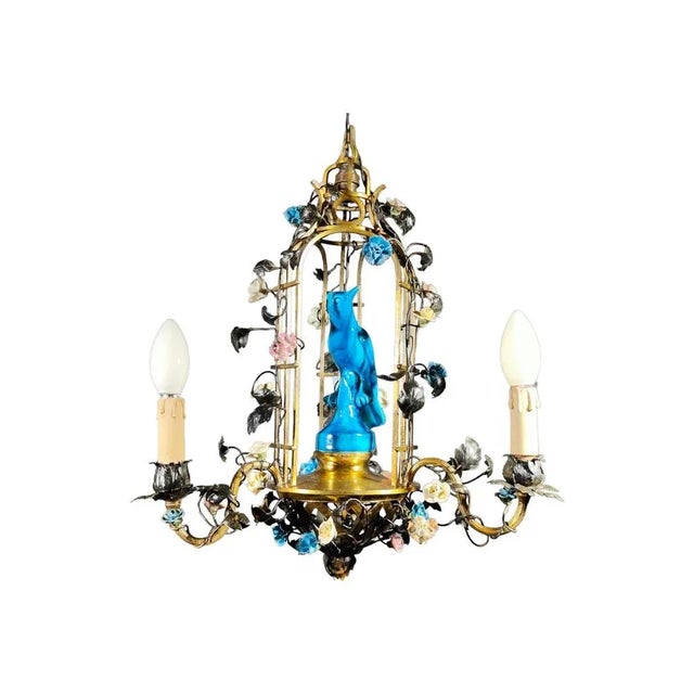 Gold 19th Century Ceiling Lamp in the Shape of Cage, 1900s For Sale - Image 8 of 13