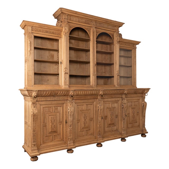 Late 19th Century Large French Bleached Oak Bookcase Display Cabinet For Sale