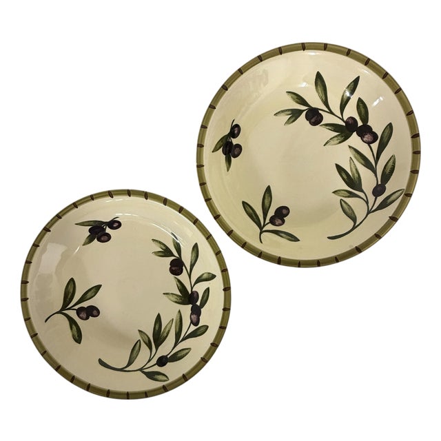 Vintage Williams-Sonoma Olive Branch Design Pasta Bowls Made in Portugal-a Pair For Sale