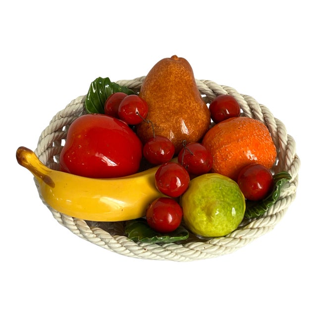 Vintage Mid 20th Century Italian Capodimonte Life Size Ceramic Fruit Basket For Sale