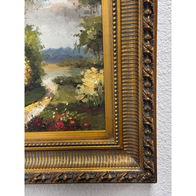 French Vintage Giltwood Sunny Day on Open Road Canvas Oil on Painting, Signed For Sale - Image 3 of 12