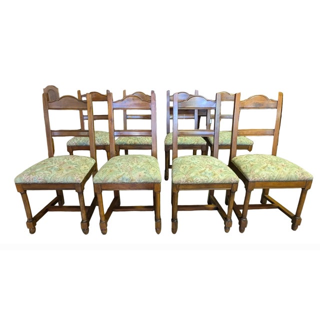Mid 20th Century Set of 8 Italian Walnut Refettorio Chairs For Sale - Image 9 of 9