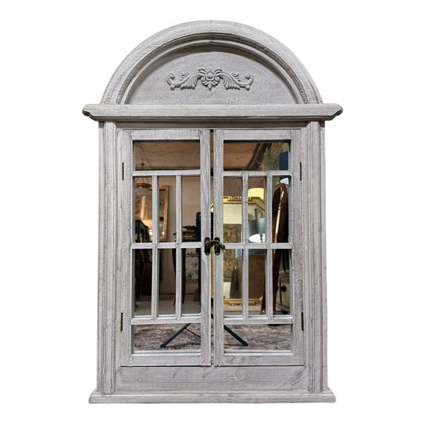 Italian Style Wooden Shuttered Dome Top Window Mirror For Sale