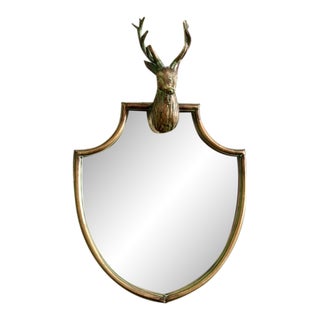 Brass Deer Head Mirror, Shield Design For Sale
