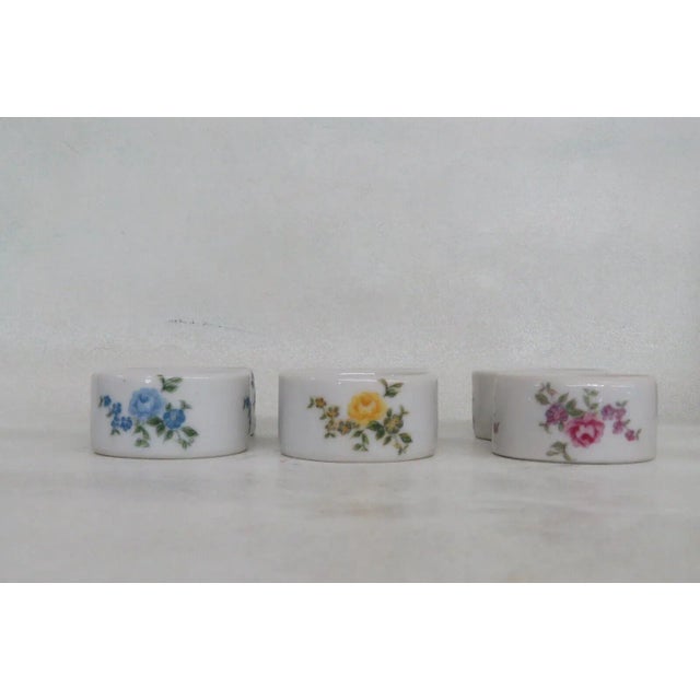 Shafford Japan Porcelain Floral Blue Yellow Pink Napkin Rings Set of Six For Sale In Miami - Image 6 of 8