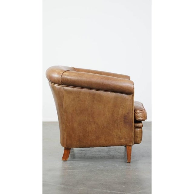 Light Cognac Cowhide Leather Club Chair For Sale - Image 3 of 13