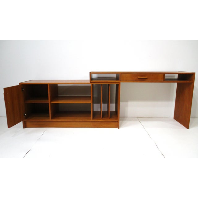 Mid-Century Modern Teak Expandable 2 Pc. Stereo Record Desk Cabinet Denmark (A) For Sale - Image 3 of 11