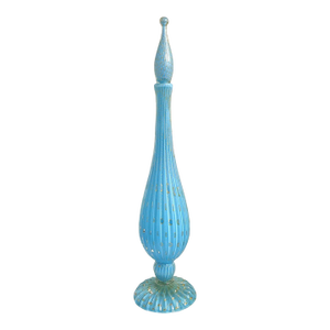 Murano Barbini Vintage Sky Blue Gold Flecks Bubbles Italian Art Glass 1950s Mid Century Bottle Decanter
