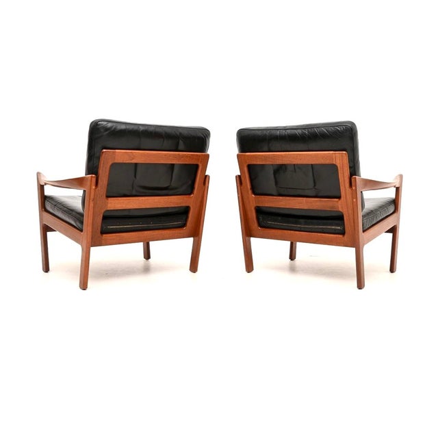 Wood Danish Lounge Chairs in Teak and Leather by Illum Wikkelso, 1960, Set of 2 For Sale - Image 7 of 11