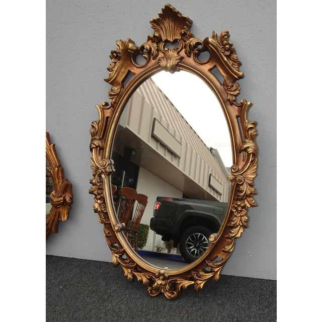 32"Tall Vintage French Provincial Ornate Gold Syroco Style Wall Mantle Mirror For Sale - Image 4 of 13