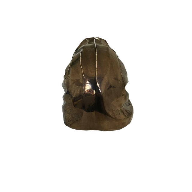 Art Deco Handmade Dark Gold Lacquer Lion Ceramic Statue For Sale - Image 3 of 8