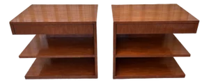 A Pair of Walnut Nightstands by Ralph Lauren Modern Hollywood Home Collection.