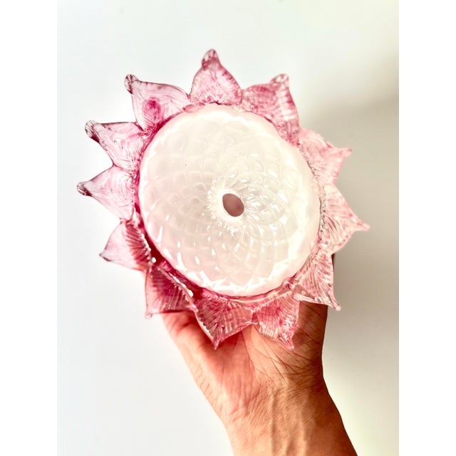 White Pair Vintage Venetian Murano Opaline & Pink Cranberry Glass Chandelier Lamp Replacement Components For Sale - Image 8 of 12