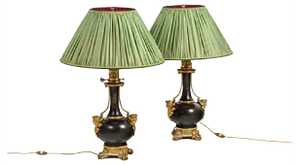 Sheet Metal and Gold Bronze Lamps, 1880s, Set of 2