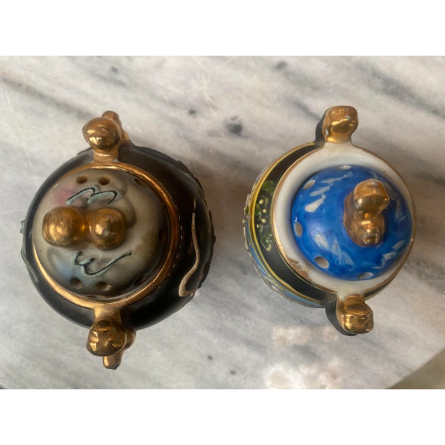 Slate Gray Late 20th Century Moriage Hand-Painted Porcelain Incense Holders- a Pair For Sale - Image 8 of 9