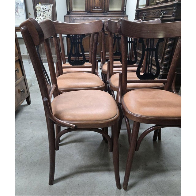Vintage Bentwood Chairs with Black Lyre-Shaped Backrest, 1930s, Set of 6 For Sale - Image 3 of 10