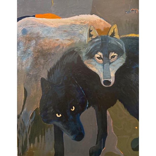 "Yin Yang" Two Wolves Painting by LWren Walraven For Sale