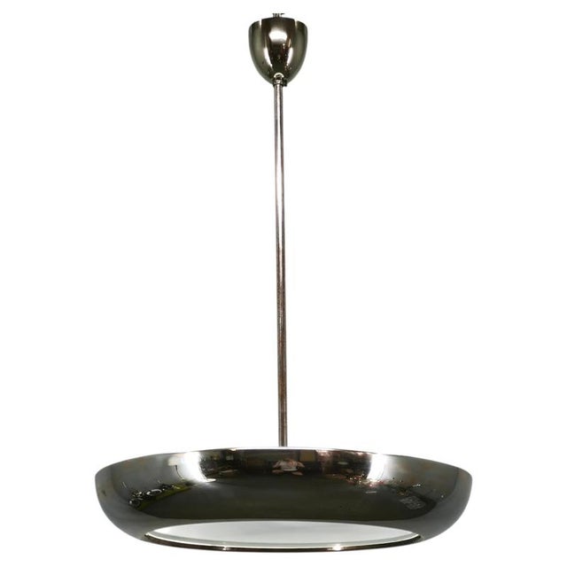 Vintage Bauhaus UFO Chrome and Glass Pendant Light, Czechoslovakia, 1930s For Sale - Image 12 of 12